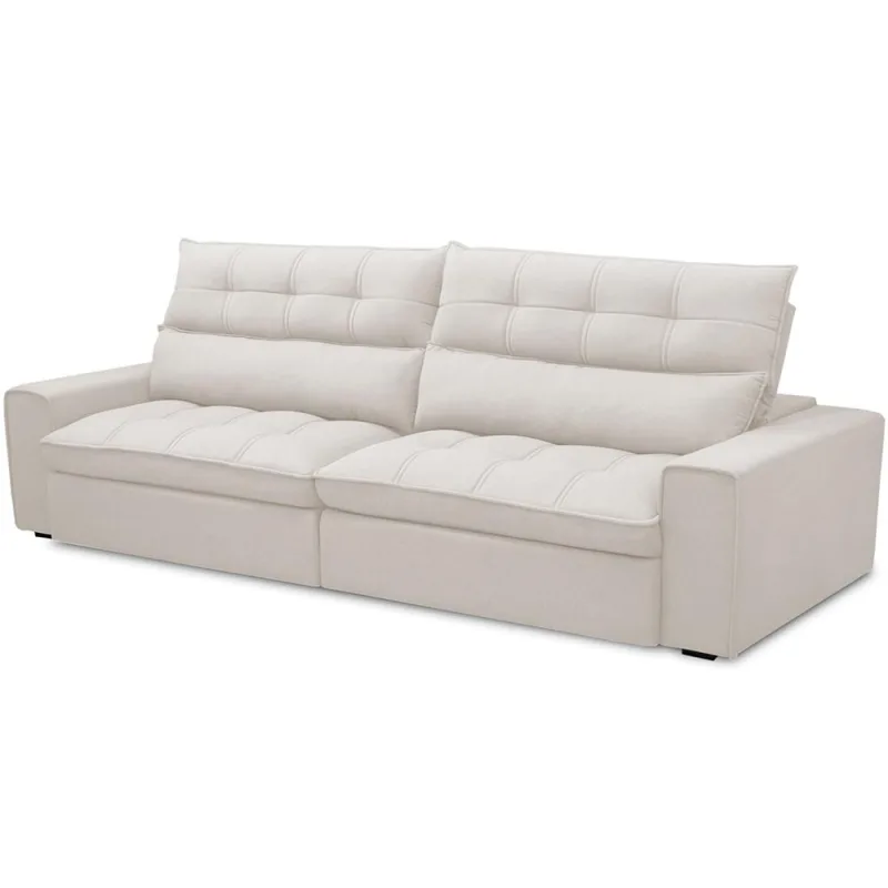 Sofá Retrátil Reclinável Para Sala de Estar Living 250cm Dimas F04 Bouclê Cru - Lyam Decor - Lyam Decor - Móveis