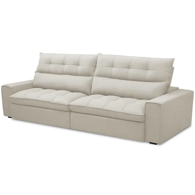 Sofá Retrátil Reclinável Para Sala de Estar Living 250cm Dimas F04 Veludo Bege - Lyam Decor - Lyam Decor