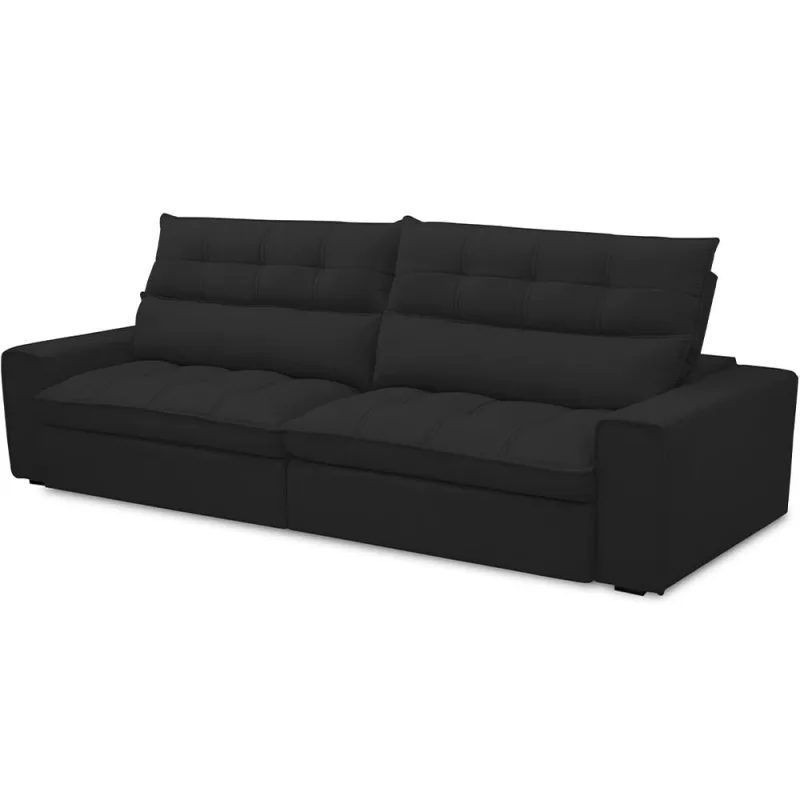 Sofá Retrátil Reclinável Para Sala de Estar Living 290cm Dimas F04 Veludo Preto - Lyam Decor - Lyam Decor