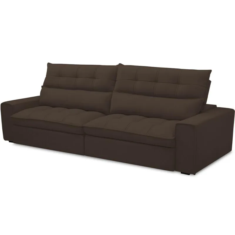 Sofá Retrátil Reclinável Para Sala de Estar Living 290cm Dimas F04 Veludo Marrom - Lyam Decor - Lyam Decor