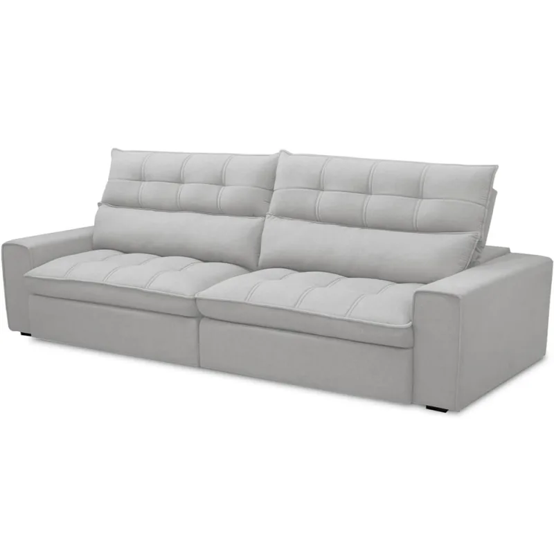 Sofá Retrátil Reclinável Para Sala de Estar Living 290cm Dimas F04 Bouclê Cinza - Lyam Decor - Lyam Decor