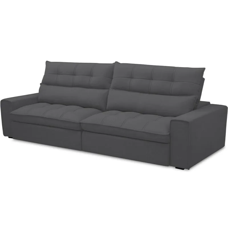 Sofá Retrátil Reclinável Para Sala De Estar Living 290cm Dimas F04 Bouclê Grafite - Lyam Decor - Móveis