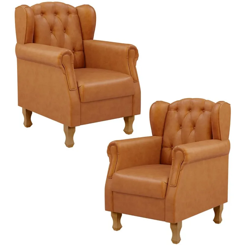 Kit 02 Poltronas Decorativas Para Sala de Estar Yara P02 Couríssimo Canela - Lyam Decor - Lyam Decor - Móveis