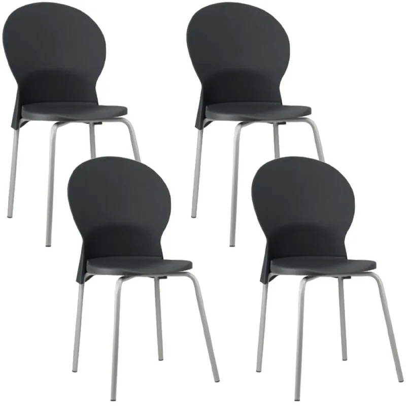 Kit 04 Cadeiras Mond F02 Estrutura em Aço Assento em Plástico Preto para Sala de Jantar - Lyam Decor - Móveis