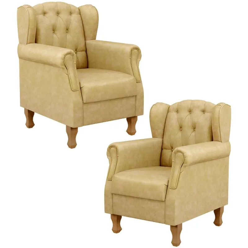 Kit 02 Poltronas Decorativas Para Sala de Estar Yara P02 Couríssimo Fendi - Lyam Decor - Lyam Decor