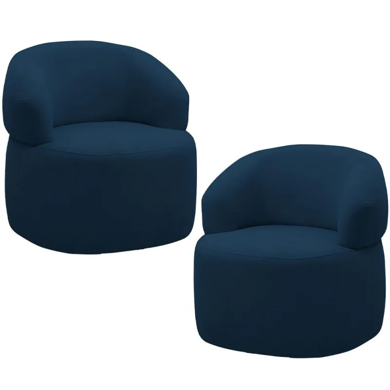 Kit 2 Poltronas Giratórias Sala de Estar Living Orgânico Carmen F04 Veludo Azul - Lyam Decor - Lyam Decor - Móveis