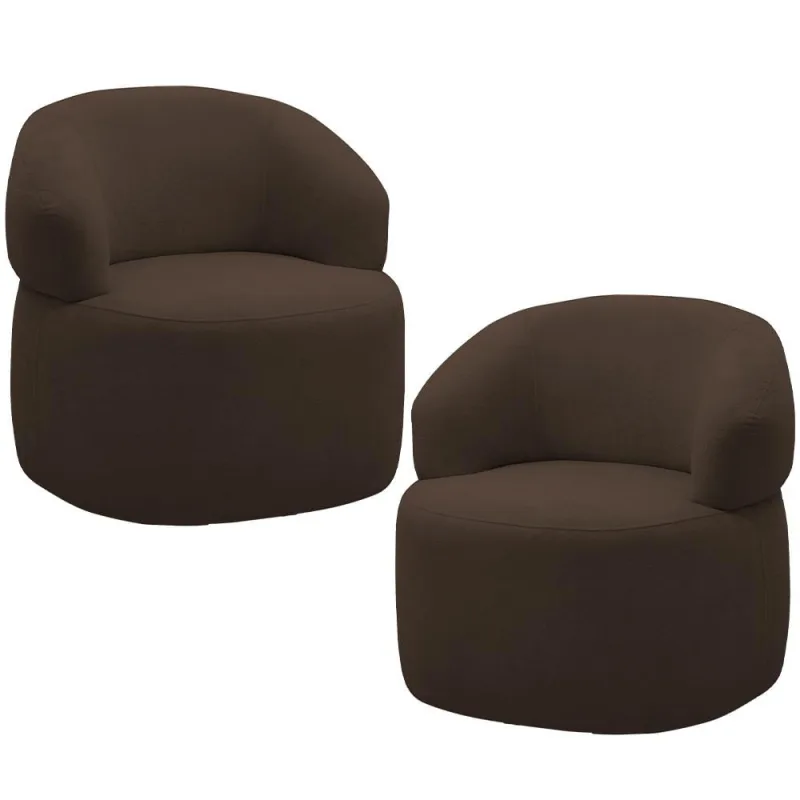 Kit 2 Poltronas Giratórias Sala de Estar Living Orgânico Carmen F04 Veludo Marrom - Lyam Decor - Lyam Decor