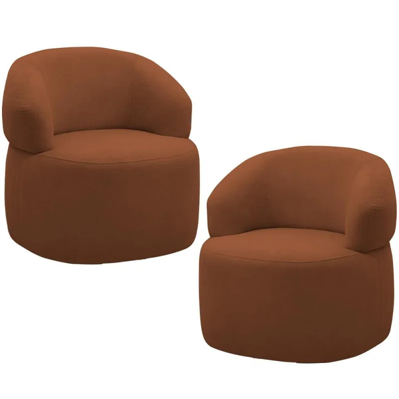 Kit 2 Poltronas Giratórias Sala de Estar Living Orgânico Carmen F04 Veludo Telha - Lyam Decor - Lyam Decor - Móveis