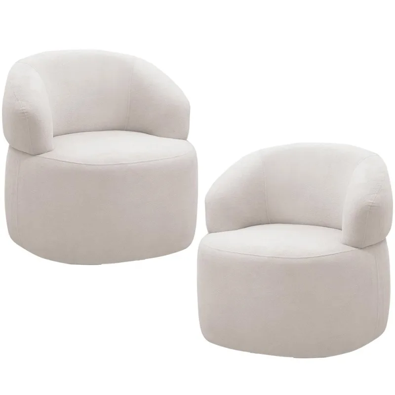 Kit 2 Poltronas Giratórias Sala de Estar Living Orgânico Carmen F04 Bouclê Cru - Lyam Decor - Lyam Decor