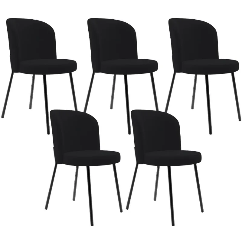 Kit 5 Cadeiras Sala de Jantar Estofada Gavi L02 Suede Preto - Lyam Decor - Lyam Decor