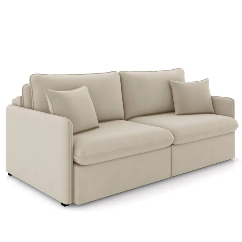 Sofá Cama Retrátil Para Sala de Estar 174cm Una K01 Veludo Bege - Lyam Decor - Lyam Decor - Móveis