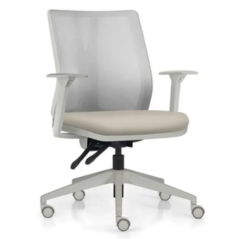 Cadeira De Escritório Giratória Diretor Flow F02 Base Cinza Sintético Bege - Lyam Decor