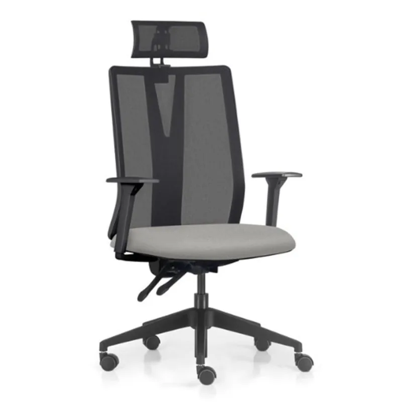 Cadeira Escritório Giratória Presidente Flow F02 Base Preta Crepe Cinza - Lyam Decor - Não Informado - Móveis