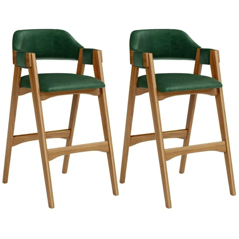 Kit 02 Banquetas Altas Para Cozinha Sala de Jantar Bar Suran L02 Courissímo Verde Musgo - Lyam Decor - Lyam Decor - Móveis