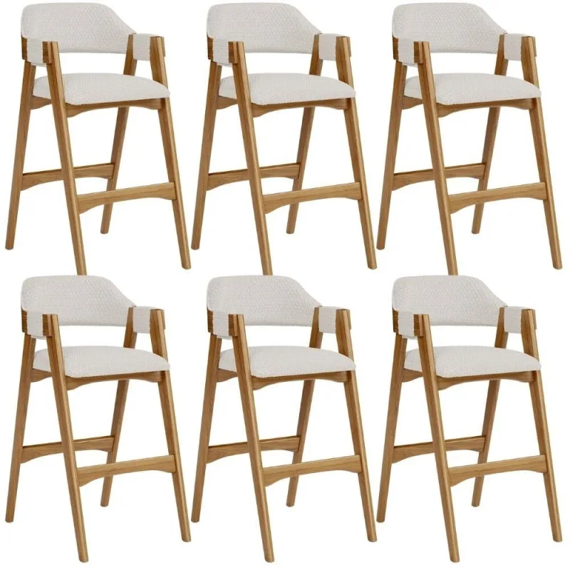 Kit 06 Banquetas Altas Para Cozinha Sala de Jantar Bar Suran L02 Bouclê Cru - Lyam Decor - Lyam Decor - Móveis