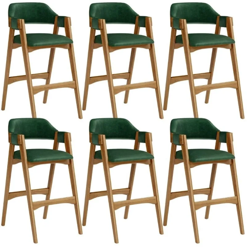 Kit 06 Banquetas Altas Para Cozinha Sala de Jantar Bar Suran L02 Courissímo Verde Musgo - Lyam Decor - Lyam Decor - Móveis