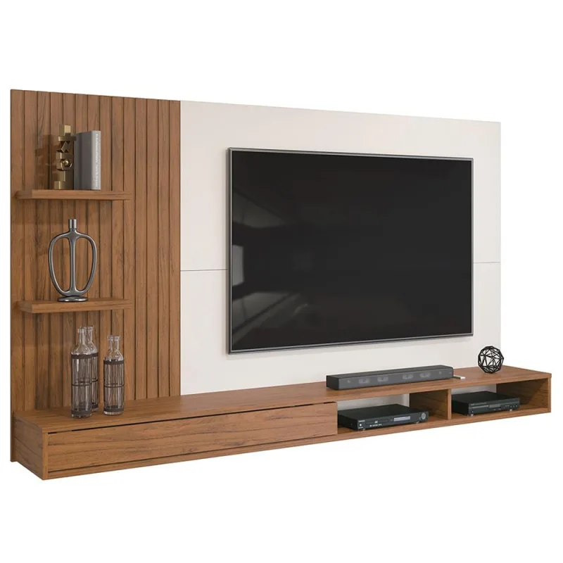 Painel Para TV 60 Pol com Bancada Suspensa 190cm Elion D05 Freijó Off White - Lyam Decor - Lyam Decor - Móveis