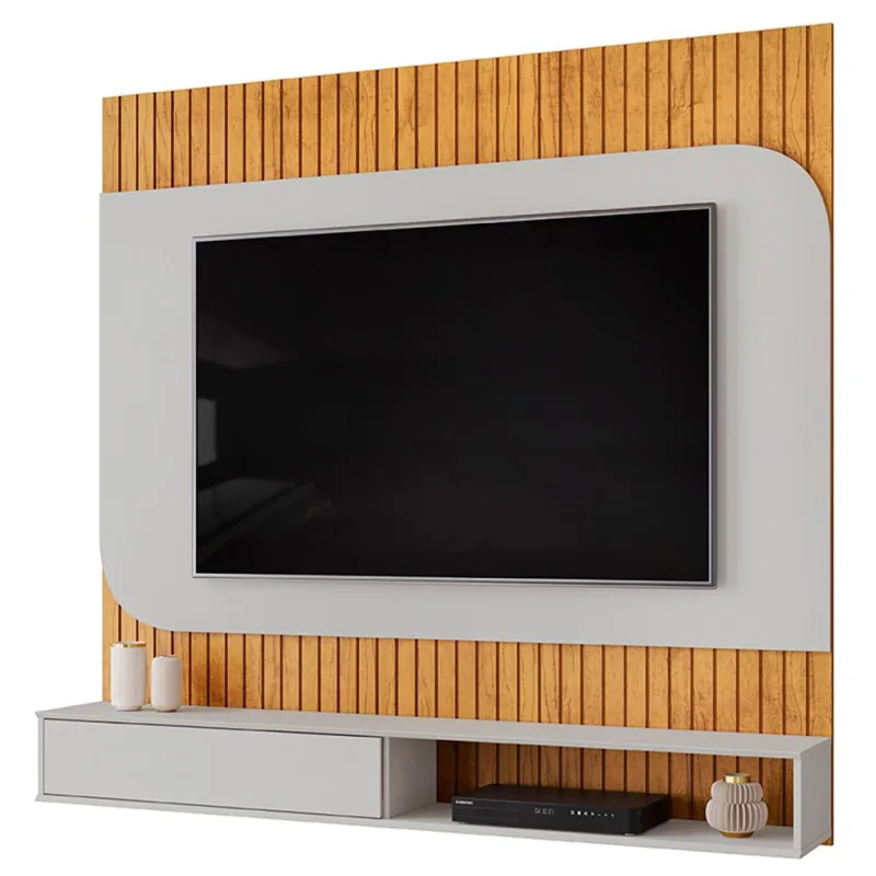 Painel Ripado TV 65 Pol com Bancada Suspensa 150cm Ezra D05 Cedro Bali - Lyam Decor - Lyam Decor - Móveis