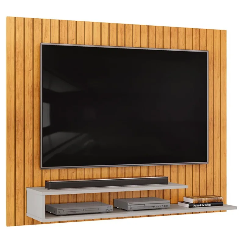 Painel Ripado Para TV 55 Pol 134cm Lipe D05 Cedro Bali - Lyam Decor - Lyam Decor - Móveis