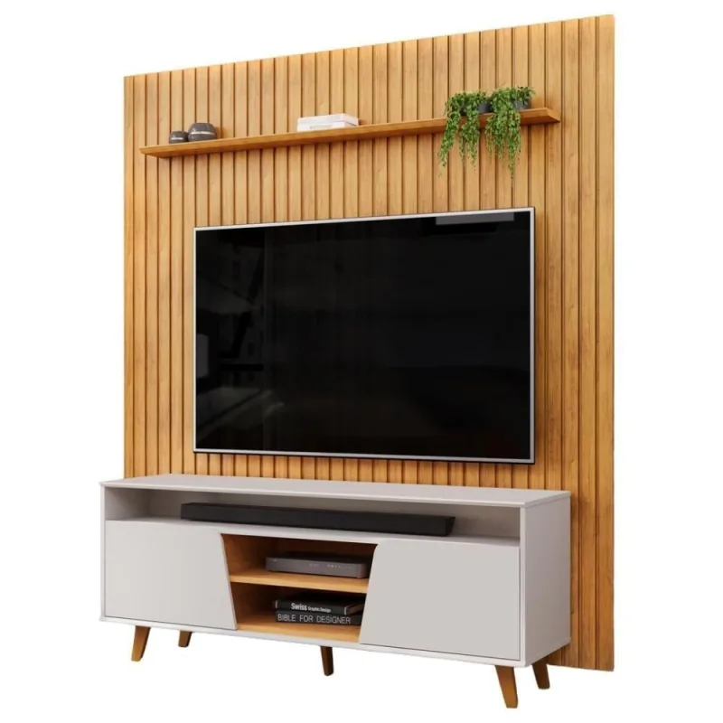 Rack Para Sala Eva Com Painel Ripado Tv 75 Pol Lexa D05 Cedro Bali - Lyam Decor - Lyam Decor - Móveis