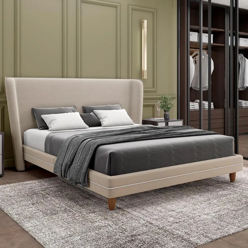 Cabeceira Cama Box King 195cm Nilo P05 Veludo Bege - Lyam Decor