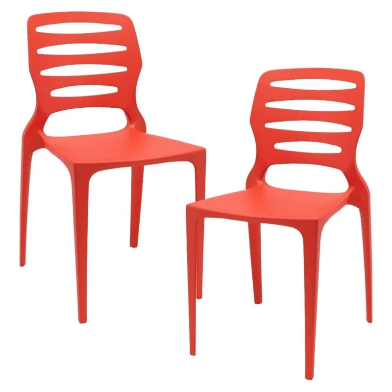Kit 02 Cadeiras Para Cozinha Área Gourmet Jardim Empilhável Larsen P03 Vermelho - Lyam Decor - Lyam Decor - Móveis