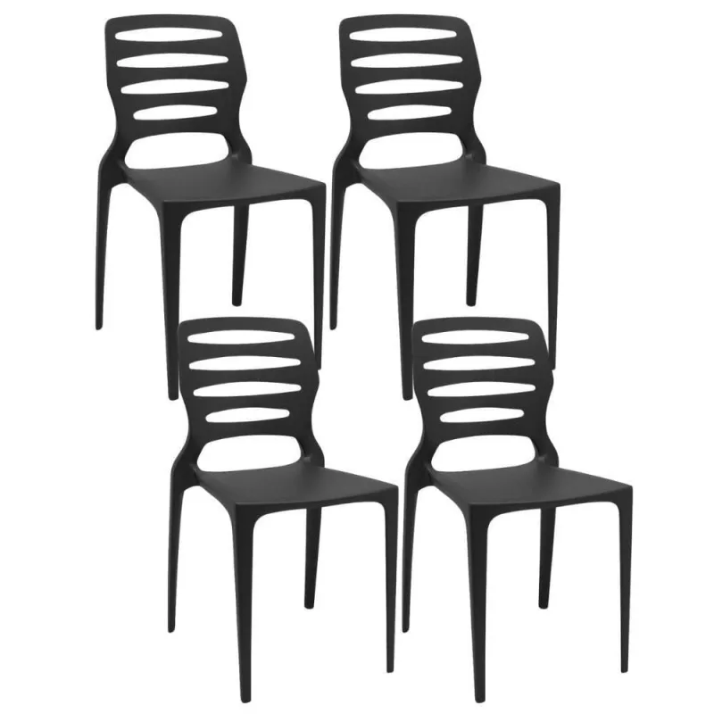 Kit 04 Cadeiras Para Cozinha Área Gourmet Jardim Empilhável Larsen P03 Preto - Lyam Decor - Lyam Decor - Agro