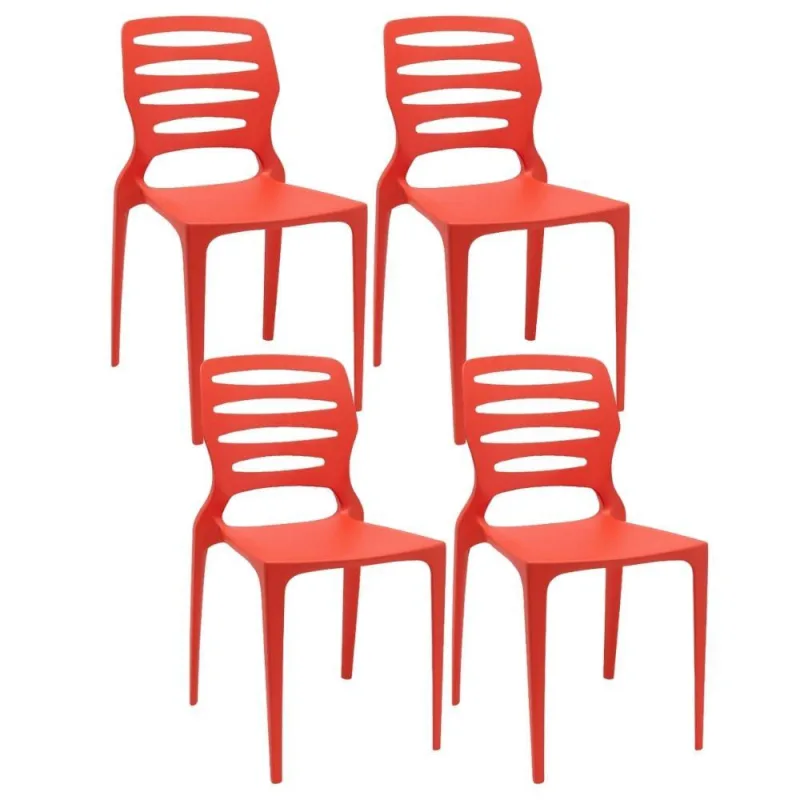 Kit 04 Cadeiras Para Cozinha Área Gourmet Jardim Empilhável Larsen P03 Vermelho - Lyam Decor - Lyam Decor - Móveis