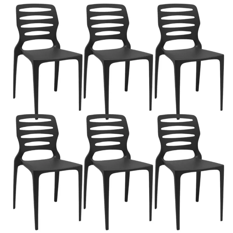 Kit 06 Cadeiras Para Cozinha Área Gourmet Jardim Empilhável Larsen P03 Preto - Lyam Decor - Lyam Decor - Móveis
