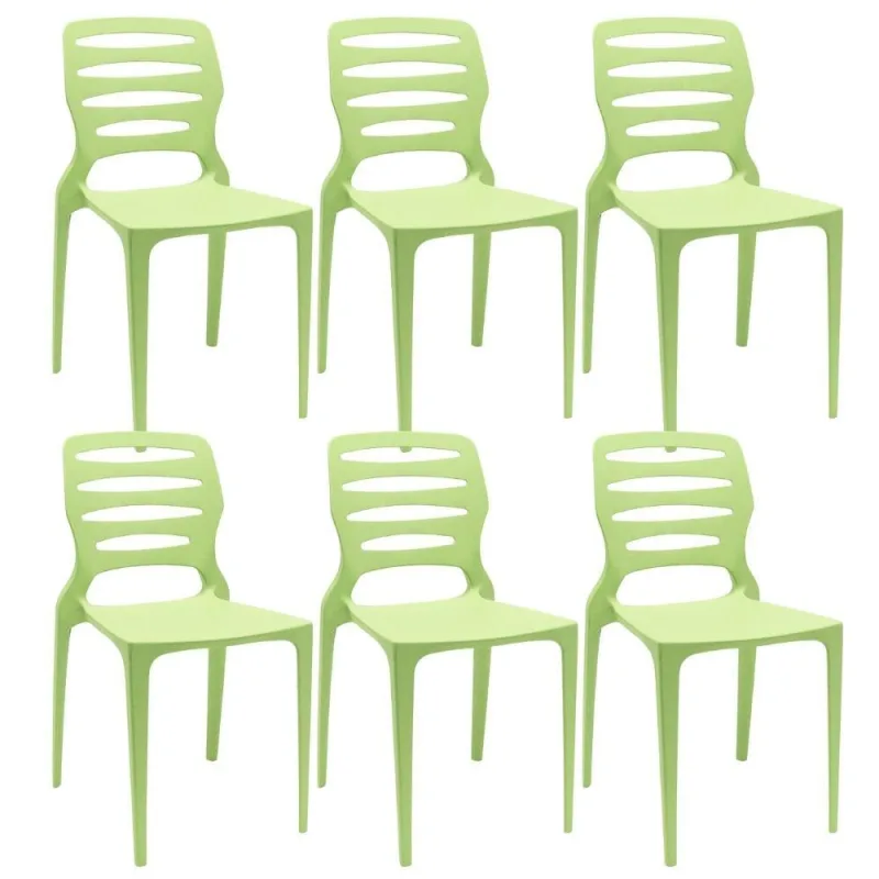 Kit 06 Cadeiras Para Cozinha Área Gourmet Jardim Empilhável Larsen P03 Verde Claro - Lyam Decor - Lyam Decor - Móveis