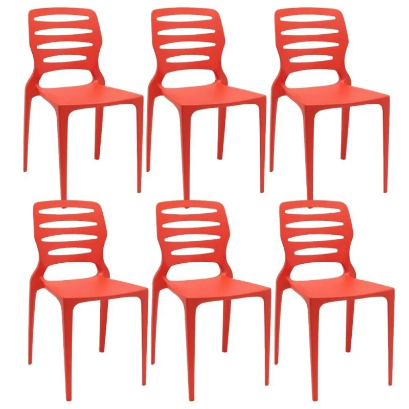 Kit 06 Cadeiras Para Cozinha Área Gourmet Jardim Empilhável Larsen P03 Vermelho - Lyam Decor - Lyam Decor - Móveis