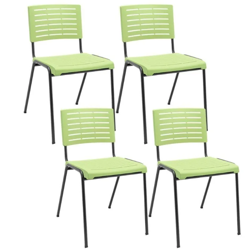 Kit 04 Cadeiras Empilhável Fixa Escritório Multiuso Base Preta Kimi P03 Verde Claro - Lyam Decor