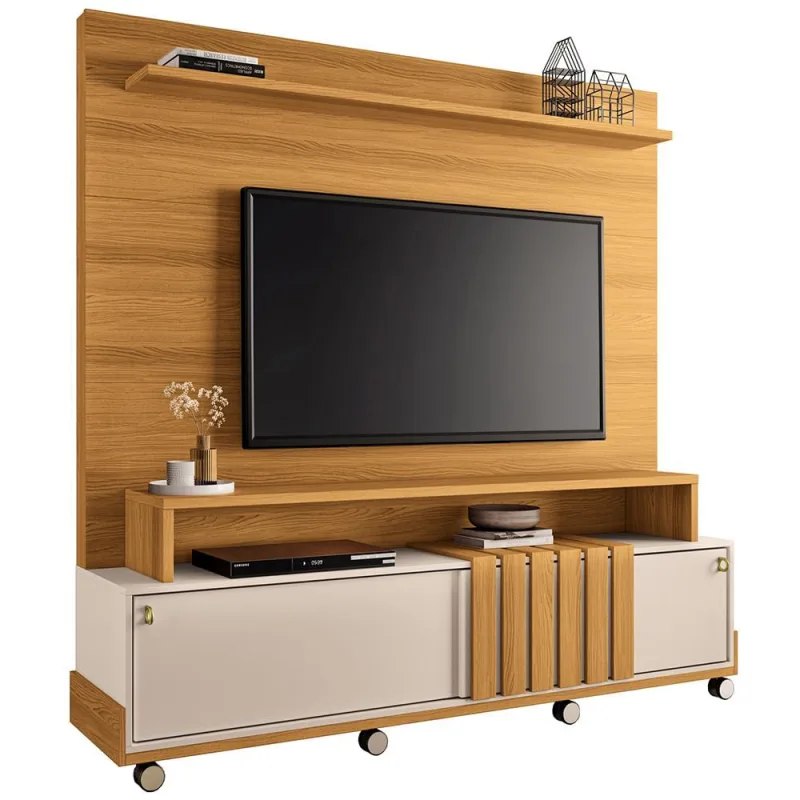 Estante Painel Para TV 65 Pol com Rodízios Cloud B01 Cinamomo Off White - Lyam Decor - Lyam Decor - Móveis