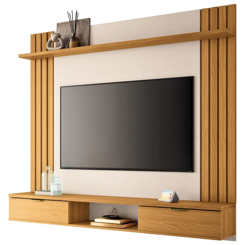 Painel Para TV 70 Pol com Bancada Suspensa Soleil B01 Cinamomo Off White - Lyam Decor - Lyam Decor - Móveis