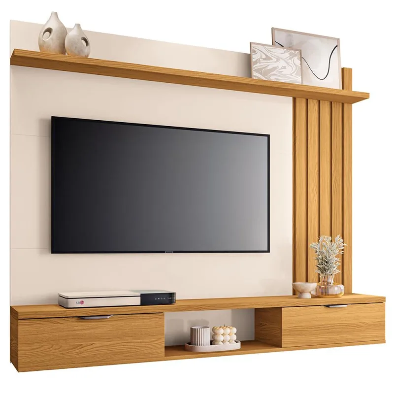 Painel Para TV 55 Pol com Bancada Suspensa Lake B01 Cinamomo Off White - Lyam Decor - Lyam Decor - Móveis