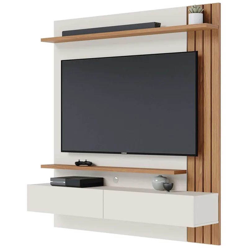 Painel Para TV 65 Pol com Bancada Suspensa 150cm Will C04 Off White Matte Freijó - Lyam Decor - Lyam Decor - Móveis