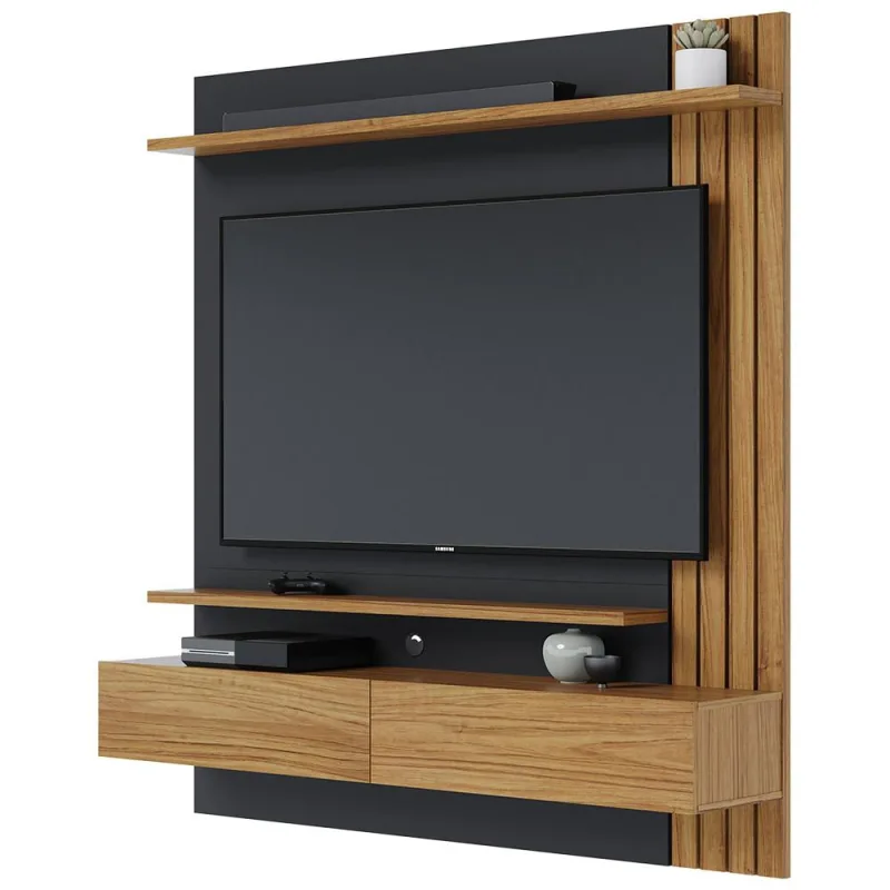 Painel Para TV 65 Pol com Bancada Suspensa 150cm Will C04 Noce Milano Preto Fosco - Lyam Decor - Lyam Decor - Móveis