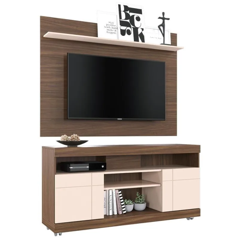 Rack Para Sala Com Painel Para Tv 55 Pol Raya C04 Nogueira Real Off White - Lyam Decor - Lyam Decor - Agro