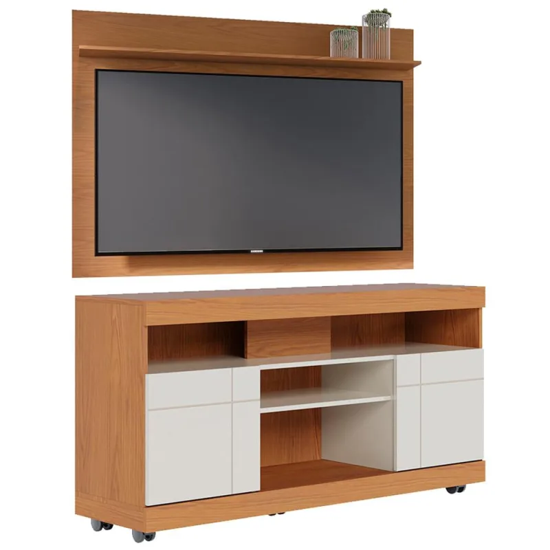 Rack Para Sala com Painel Para TV 55 Pol Raya C04 Freijó Off White - Lyam Decor - Lyam Decor - Móveis