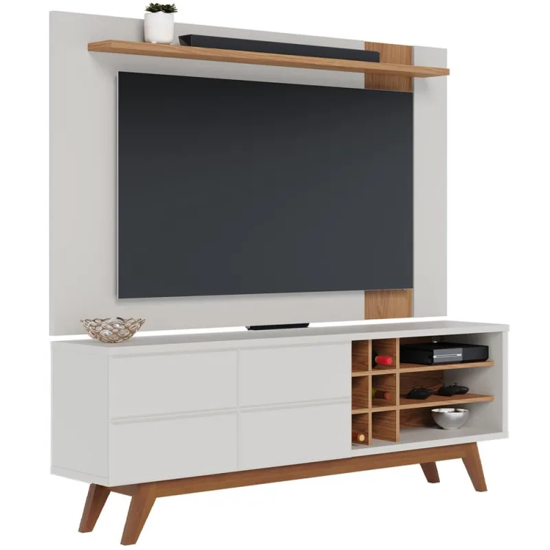 Rack Para Sala Makai com Painel Para TV 70 Pol Lara C04 Off White Matte Freijó - Lyam Decor - Lyam Decor - Móveis