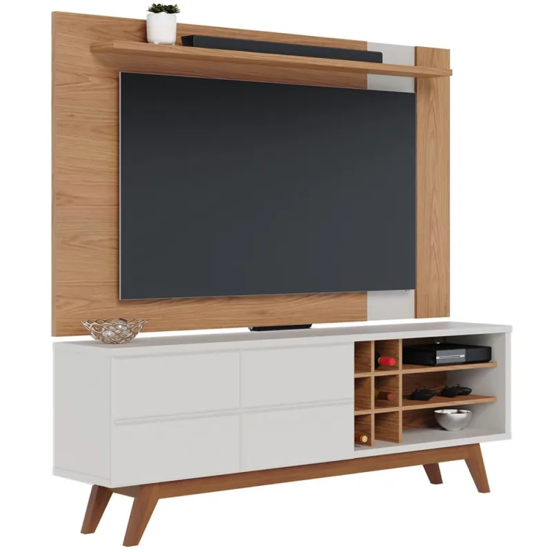 Rack Para Sala Makai com Painel Para TV 70 Pol Lara C04 Freijó Off White Matte - Lyam Decor - Lyam Decor - Móveis
