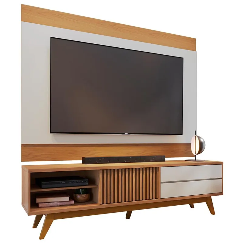 Rack Para Sala Venice com Painel Para TV 75 Pol Cairo C04 Freijó Off White Matte - Lyam Decor - Lyam Decor - Móveis