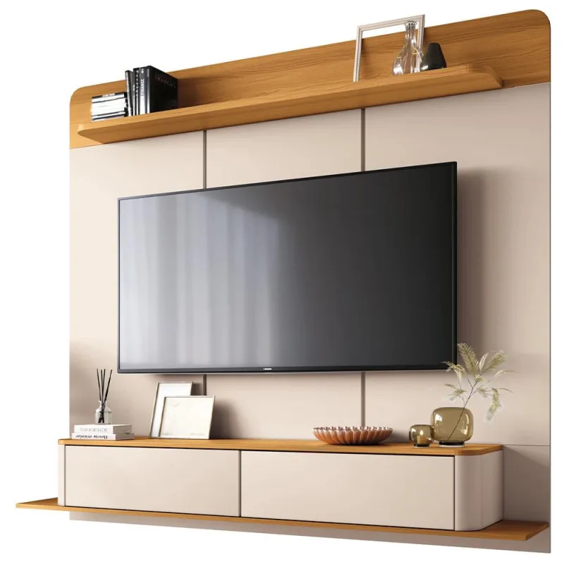 Painel Para TV 70 Pol Bancada Suspensa Orgânica Cheri B01 Off White Cinamomo - Lyam Decor - Lyam Decor - Móveis