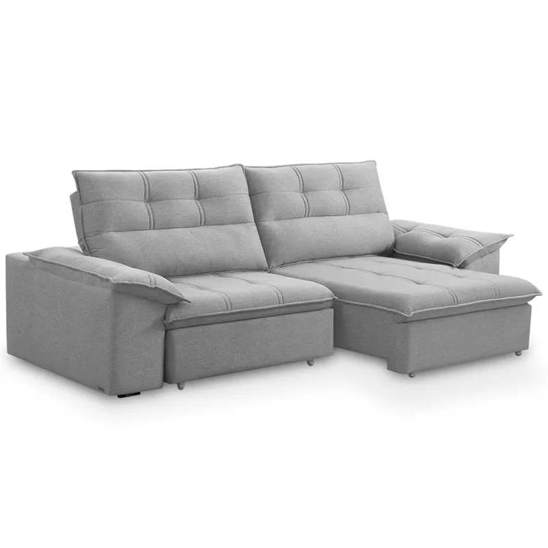 Sofá Retrátil Reclinável 3 Lugares Sala de Estar 205cm Camões F04 Linho Cinza - Lyam Decor - Lyam Decor - Móveis
