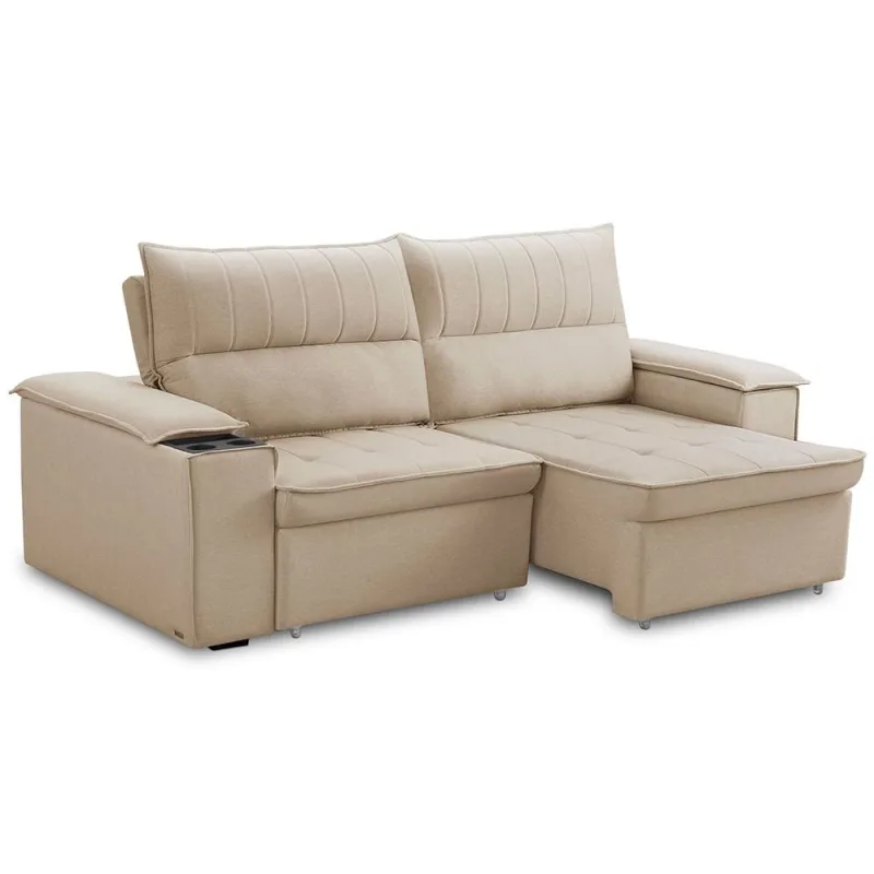 Sofá Retrátil Reclinável 3 Lugares Sala de Estar 250cm Hilst F04 Linho Bege - Lyam Decor - Lyam Decor - Móveis