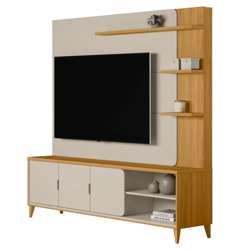 Estante Painel Para TV 70 Pol Pés Retrô 200cm Homero L05 Tauari Off White Fosco - Lyam Decor - Lyam Decor - Móveis