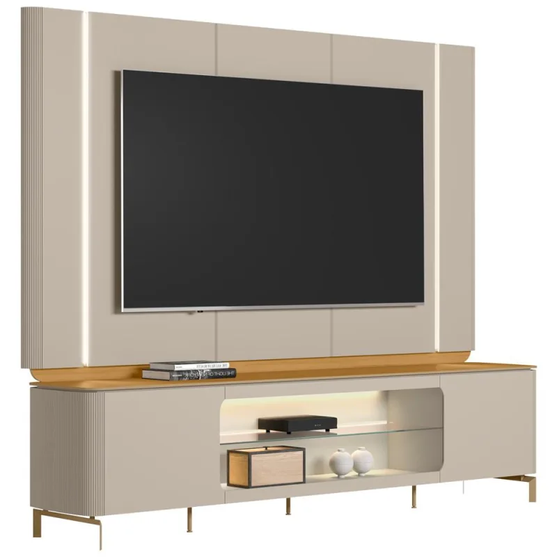 Rack Para Sala Com Painel Para TV 70 Pol Elysia L05 Tauari Off White Fosco - Lyam Decor - Lyam Decor - Móveis
