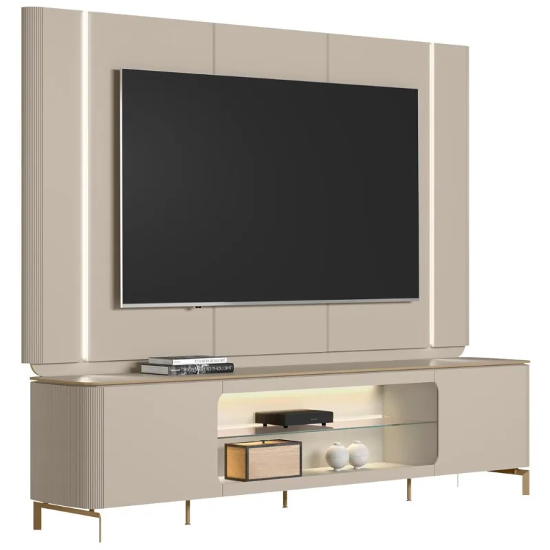 Rack Para Sala Com Painel Para TV 70 Pol Elysia L05 Off White Fosco - Lyam Decor - Lyam Decor - Móveis