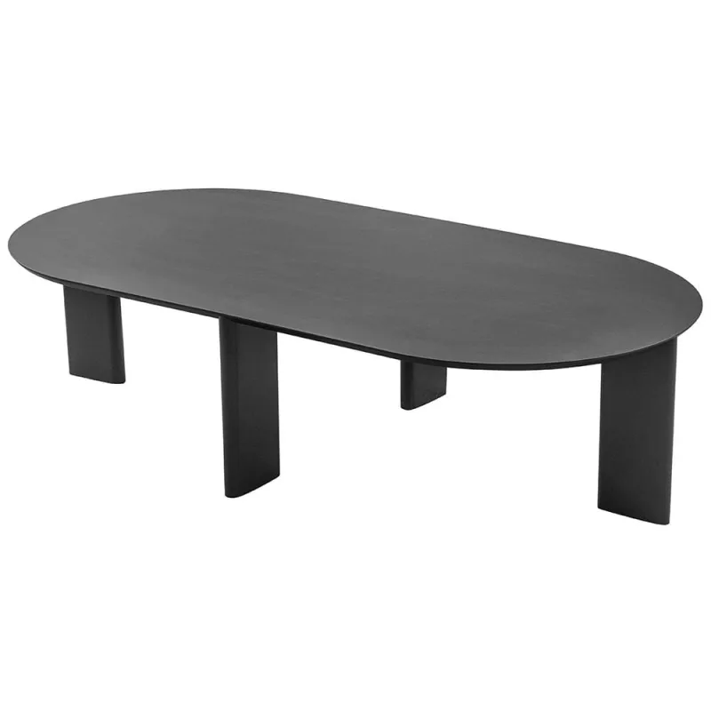 Mesa de Centro Para Sala de Estar Oval Pés Madeira Bulat A03 Nero Preto - Lyam Decor - Lyam Decor