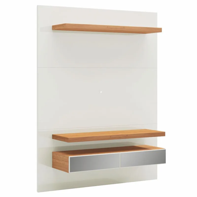 Painel Para TV 55 Pol 140cm 2 Gavetas Com Espelho Aksa D03 Off White Freijó - Lyam Decor - Lyam Decor - Móveis